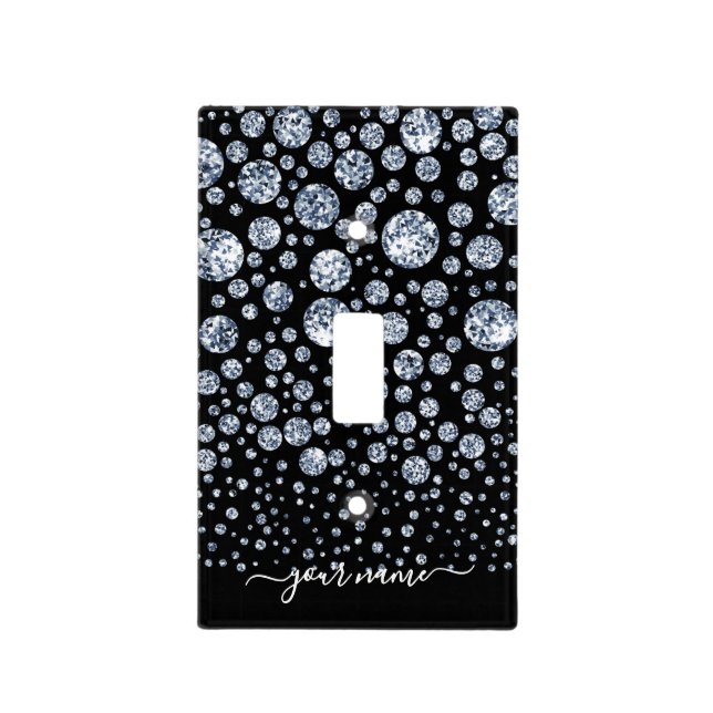 Silver Diamond Glitter Bling rhinestone Light Switch Cover (Front)