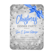 Silver Diamond Glitter Blue Ribbon Xmas Invite Magnet