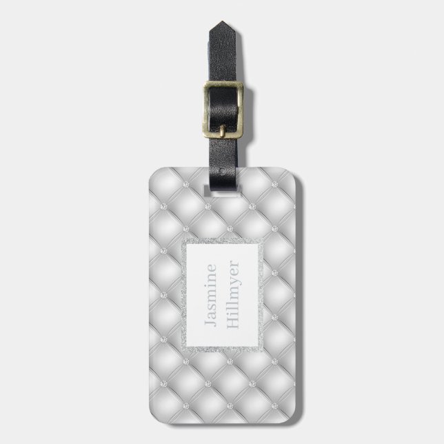 SILVER  DIAMOND GLITTER CUSTOM LUGGAGE TAG (Front Vertical)