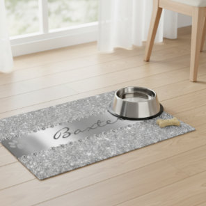 Silver Diamond Glitter Look Pet Dog Cat Placemat