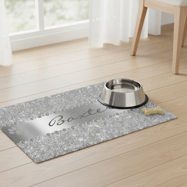 Silver Diamond Glitter Look Pet Dog Cat Placemat (Creator Uploaded)