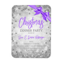 Silver Diamond Glitter Purple Ribbon Xmas Invite Magnet