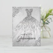 Silver Diamond Lace Sparkle Gown Quinceanera Invitation (Standing Front)