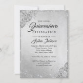 Silver Diamond Lace Sparkle Gown Quinceanera Invitation (Back)