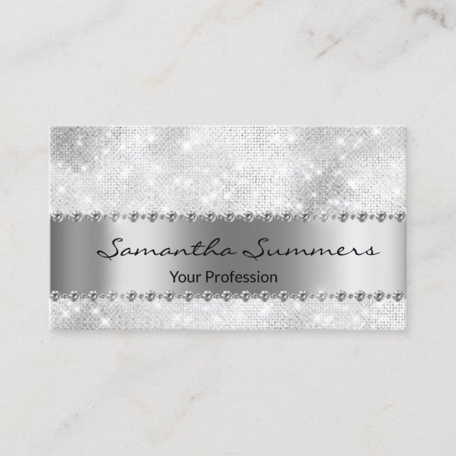 Silver Diamond Metal Elegant Customize Glitter Business Card (Front)