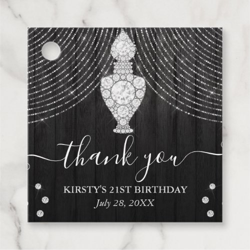 Silver Diamond Perfume Bottle Birthday Party Favor Tags