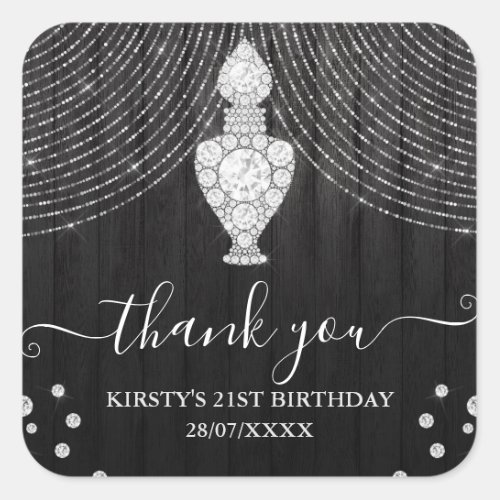 Silver Diamond Perfume Bottle Birthday Party Square Sticker