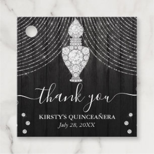 Silver Diamond Perfume Bottle Quinceanera Favor Tags
