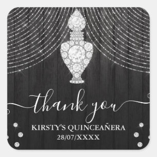 Silver Diamond Perfume Bottle Quinceanera Square Sticker