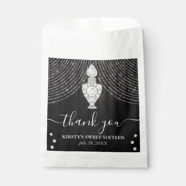 Silver Diamond Perfume Bottle Sweet Sixteen Favor Bag (Front)