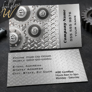 Silver Diamond Plate Auto Mechanic Foil Spot Gloss Business Cards