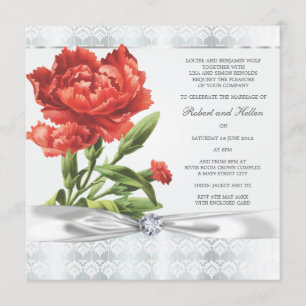 Silver Diamond & Red Flower Elegant Wedding Invitation