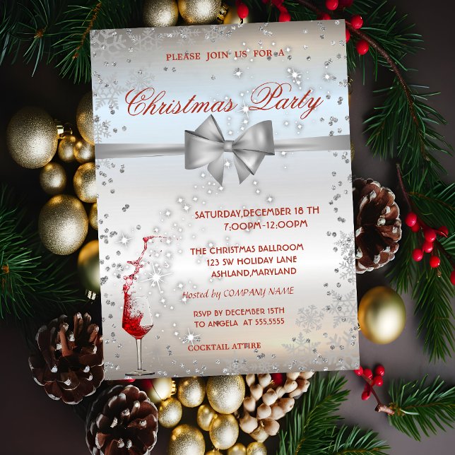 Silver Diamond, Red Glass,Company Christmas Party Invitation (Creator Uploaded)
