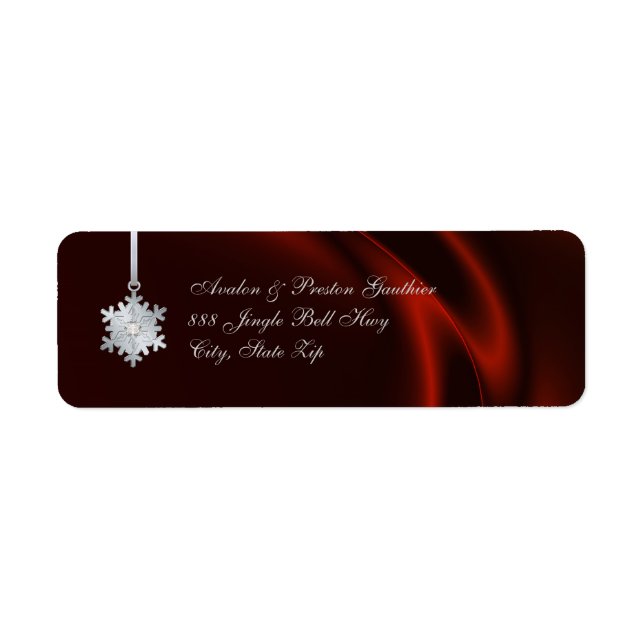 Silver Diamond Snowflake Red Silk Holiday Label (Front)