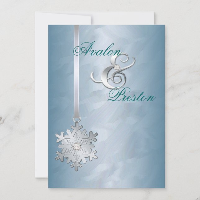 Silver Diamond Snowflake Teal Foil Invitation (Front)