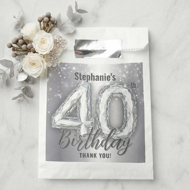 Silver Diamond Sparkle 40th Birthday Thank You Favor Bag (Creator Uploaded)