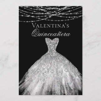 Silver Diamond Sparkle Dress Quinceanera Invitation