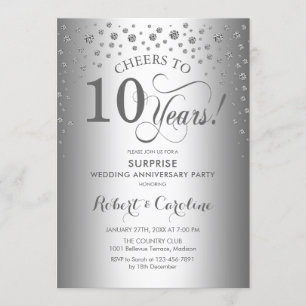 Silver Diamond Surprise 10th Anniversary Party Invitation