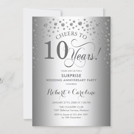 Silver Diamond Surprise 10th Anniversary Party Invitation | Zazzle