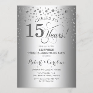 Silver Diamond Surprise 15th Anniversary Party Invitation