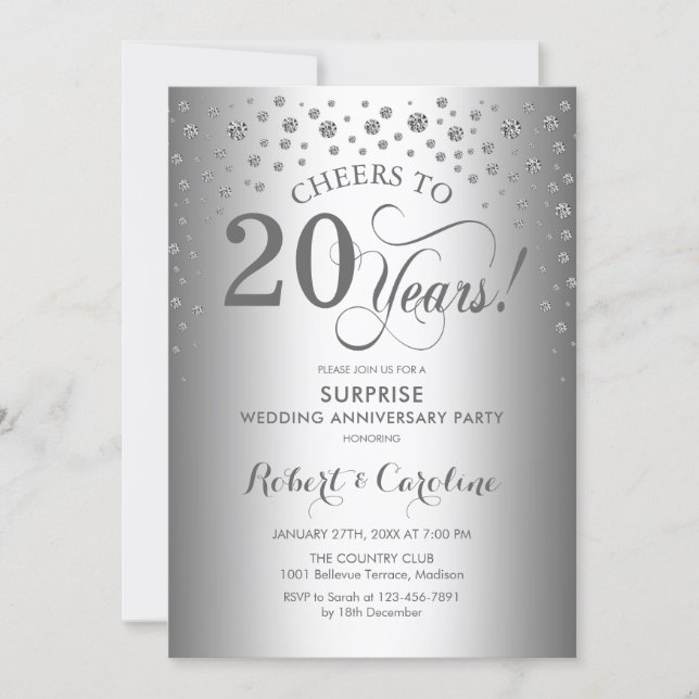 Silver Diamond Surprise 20th Anniversary Party Invitation (Front)