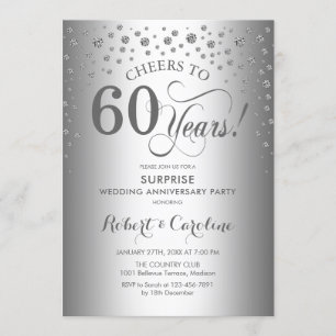 Silver Diamond Surprise 60th Anniversary Party Invitation