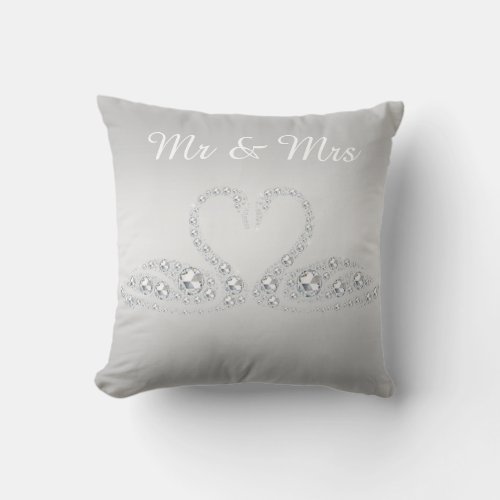 SILVER DIAMOND SWAN CUSHION WEDDING silver