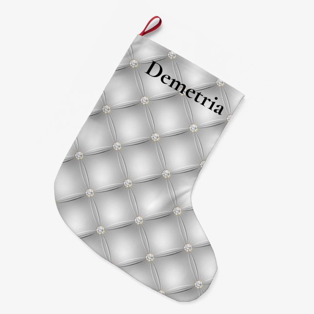 Silver Diamond Tufts Christmas   Large Christmas Stocking (Front (Hanging))