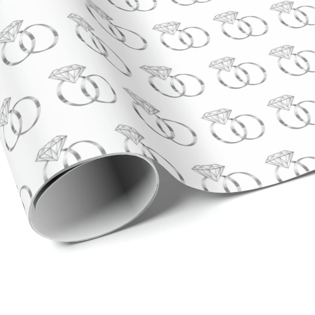 Silver Diamond Wedding Rings Wrapping Paper (Roll Corner)