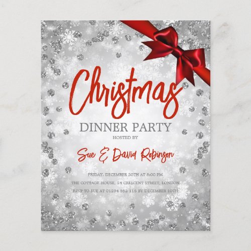 Silver DiamondGlitter Christmas Holiday Red Invite Flyer