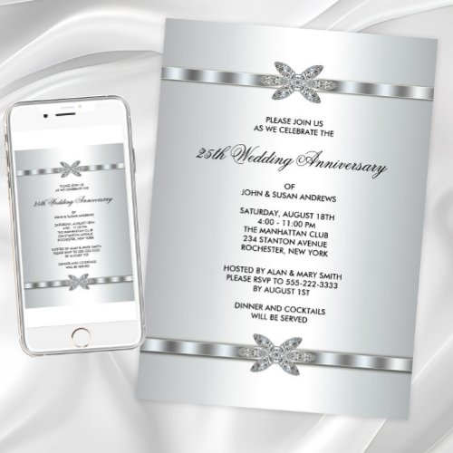 Silver Diamonds 25th Anniversary Party Invitations
