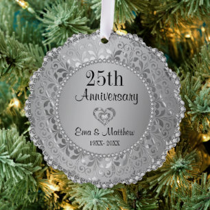 Silver Diamonds 25th Wedding Anniversary Ornament Card