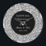 Silver Diamonds And Heart Large Clock<br><div class="desc">Elegant encrusted diamonds and silver ring and heart. 25th wedding anniversary. Diamonds are not real</div>