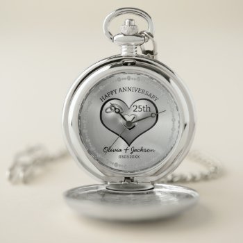Silver Diamonds And Heart Wedding Anniversary Pocket Watch by gogaonzazzle at Zazzle