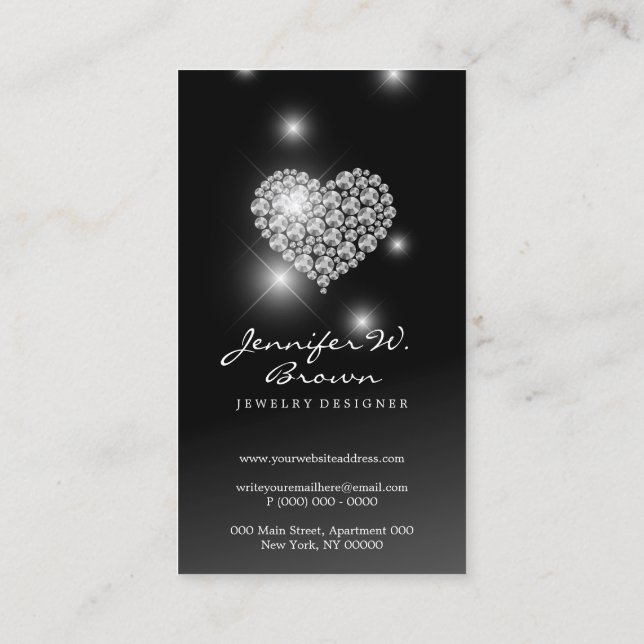 Silver Diamonds gems jewelry luxury Business Card (Back)