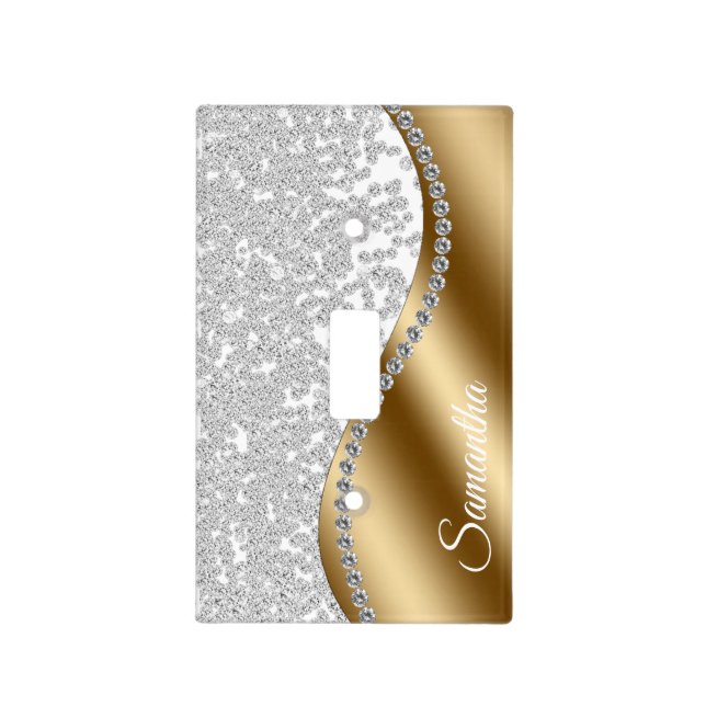 Silver Diamonds Glitter Bling Girly  Light Switch Cover (Front)