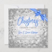 Silver Diamonds Glitter Blue Ribbon Christmas