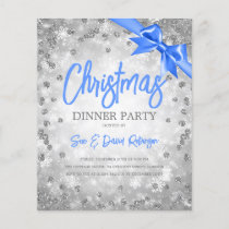 Silver Diamonds Glitter Christmas Blue Invite Flyer