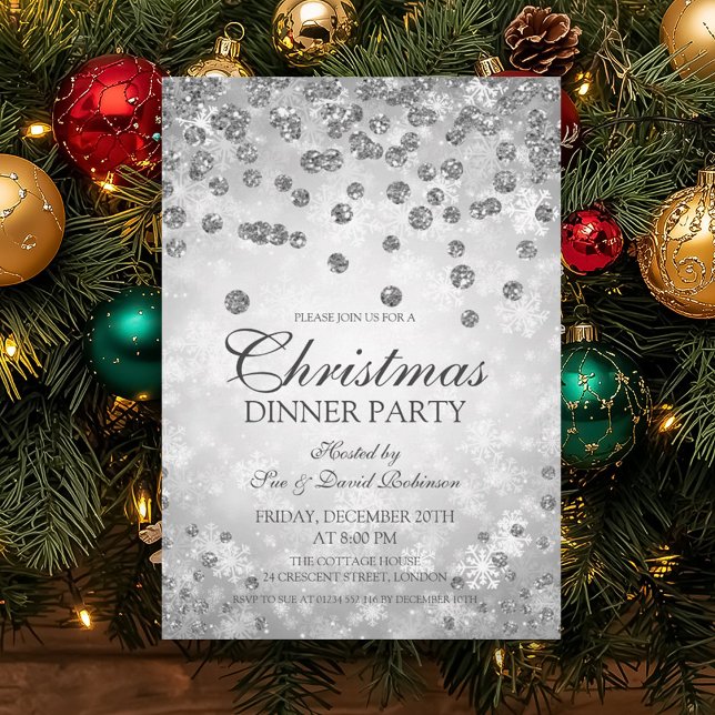 Silver Diamonds & Glitter Christmas Party Invitation (Silver Diamonds & Glitter Christmas Party Invitation)