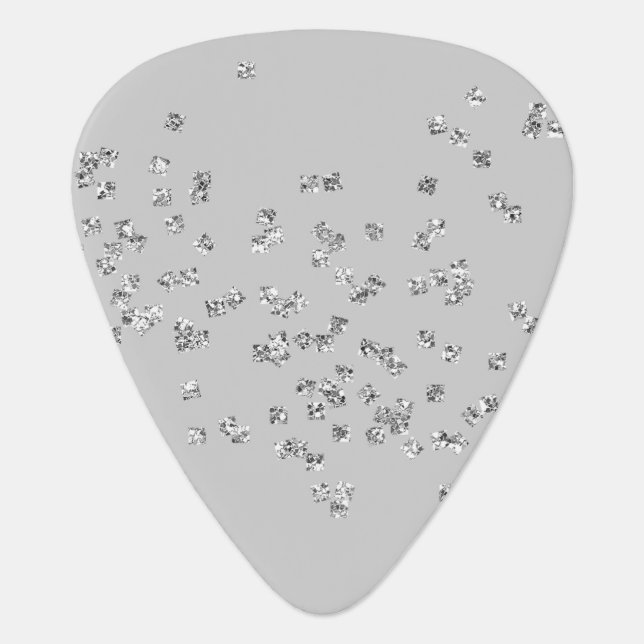 Silver Diamonds Glitter Guitar Pick (Front)