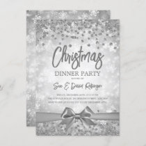 Silver Diamonds Glitter Ribbon Christmas Holiday Invitation