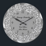 Silver Diamonds Heart 2 Large Clock<br><div class="desc">Encrusted diamonds and silver heart ( image not real or fake diamonds).</div>