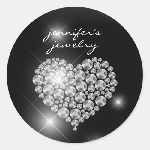 Silver Diamonds heart bling jewelry business Classic Round Sticker