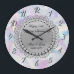 Silver Diamonds Holographic 25th Wedding Large Clock<br><div class="desc">Elegant silver diamonds on holographic wedding anniversary clock.</div>