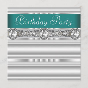 Silver Diamonds Jade Green Womans Birthday Party Invitation