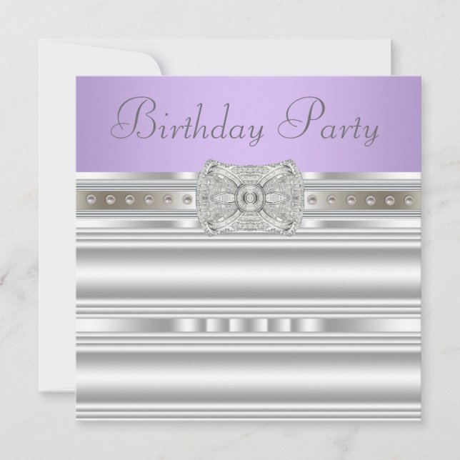 Silver Diamonds Lavender Purple Birthday Party Invitation (Front)