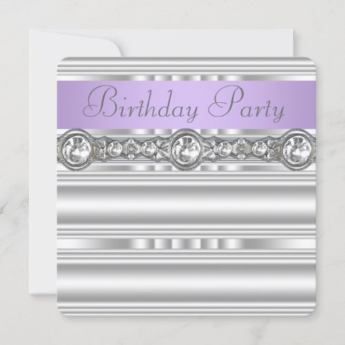 Silver Diamonds Lavender Purple Birthday Party Invitation