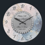 Silver  Diamonds Marble 25th Wedding Anniversary  Large Clock<br><div class="desc">Elegant silver diamonds wedding anniversary clock.</div>