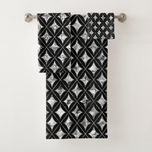 Silver Diamonds on Black Towel Set