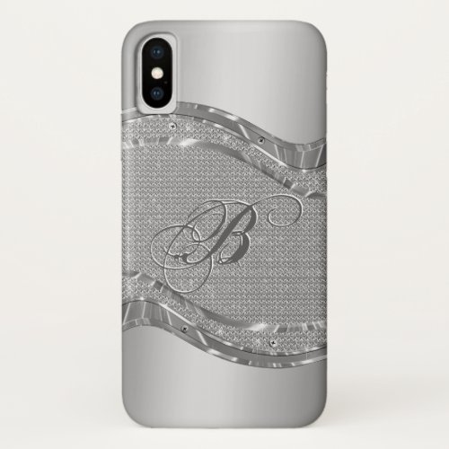 Silver diamonds pattern metallic geometric border iPhone XS case